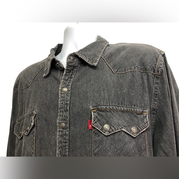 Levis Pearl Snap Sawtooth Western Denim Shirt Mens XXL VTG LVC Dark - Picture 7 of 8